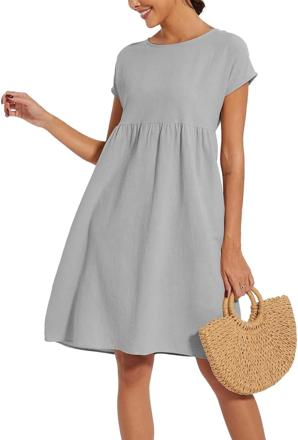 Miyaomn Women's Summer Midi Dresses Casual Cap Sleeve Crewneck A Line Swing Flowy Beach Sundress with Pockets T Shirts Dress