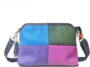 Multi-color Blocked Crossbody Purse for Women Genuine Leather Shouder Bag Random Colourful Spliced Christmas Handbag, One Color, One Size