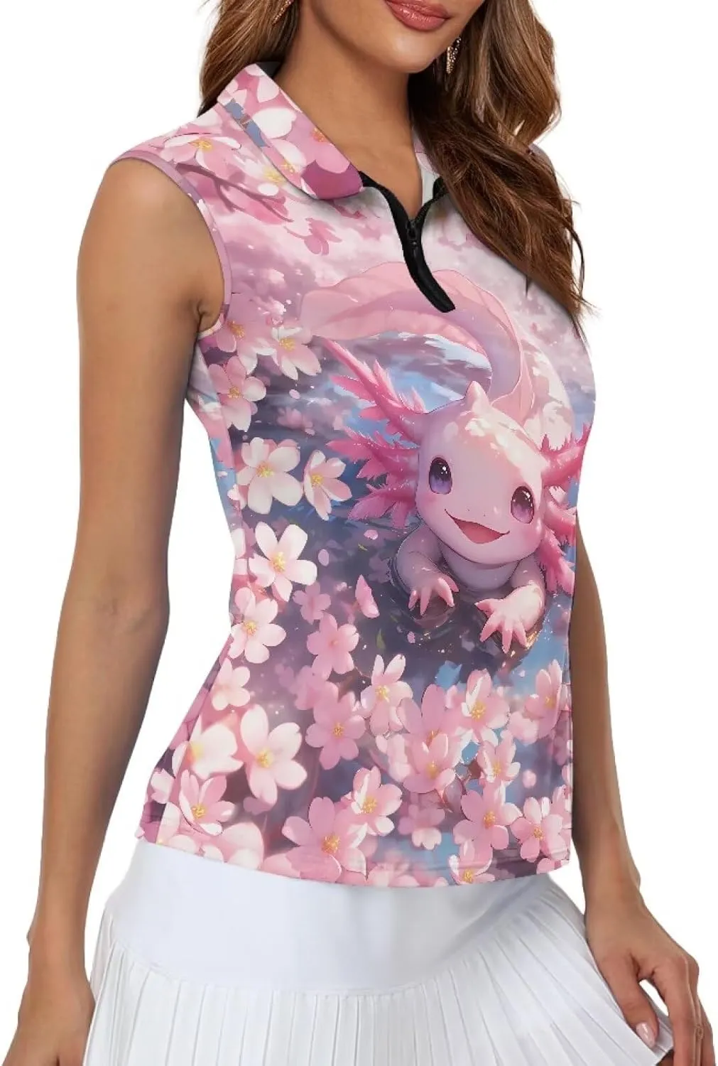 Mumeson Women's Sleeveless Golf Tennis Shirts for Women, Collared Lightweight Zip Up Dry Fit Workout Tank Tops Athletic Shirt