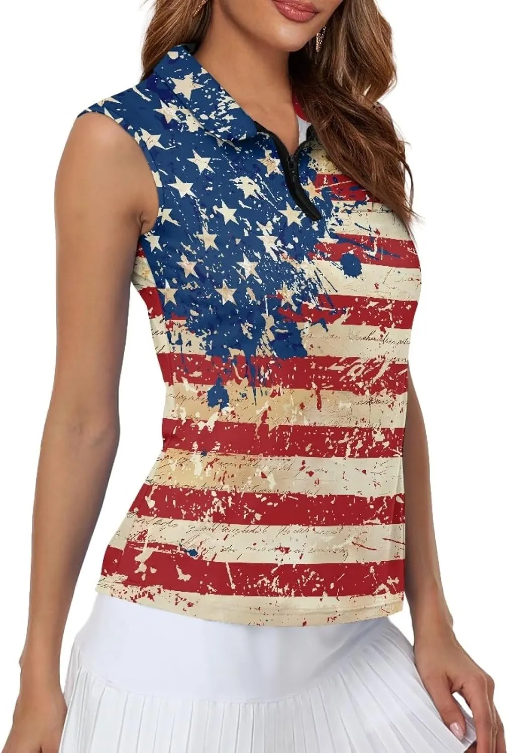 Mumeson Women's Sleeveless Golf Tennis Shirts for Women, Collared Lightweight Zip Up Dry Fit Workout Tank Tops Athletic Shirt