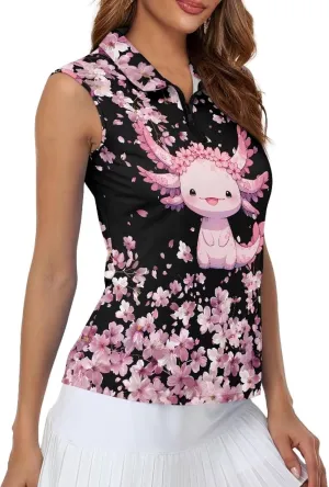 Mumeson Women's Sleeveless Golf Tennis Shirts for Women, Collared Lightweight Zip Up Dry Fit Workout Tank Tops Athletic Shirt