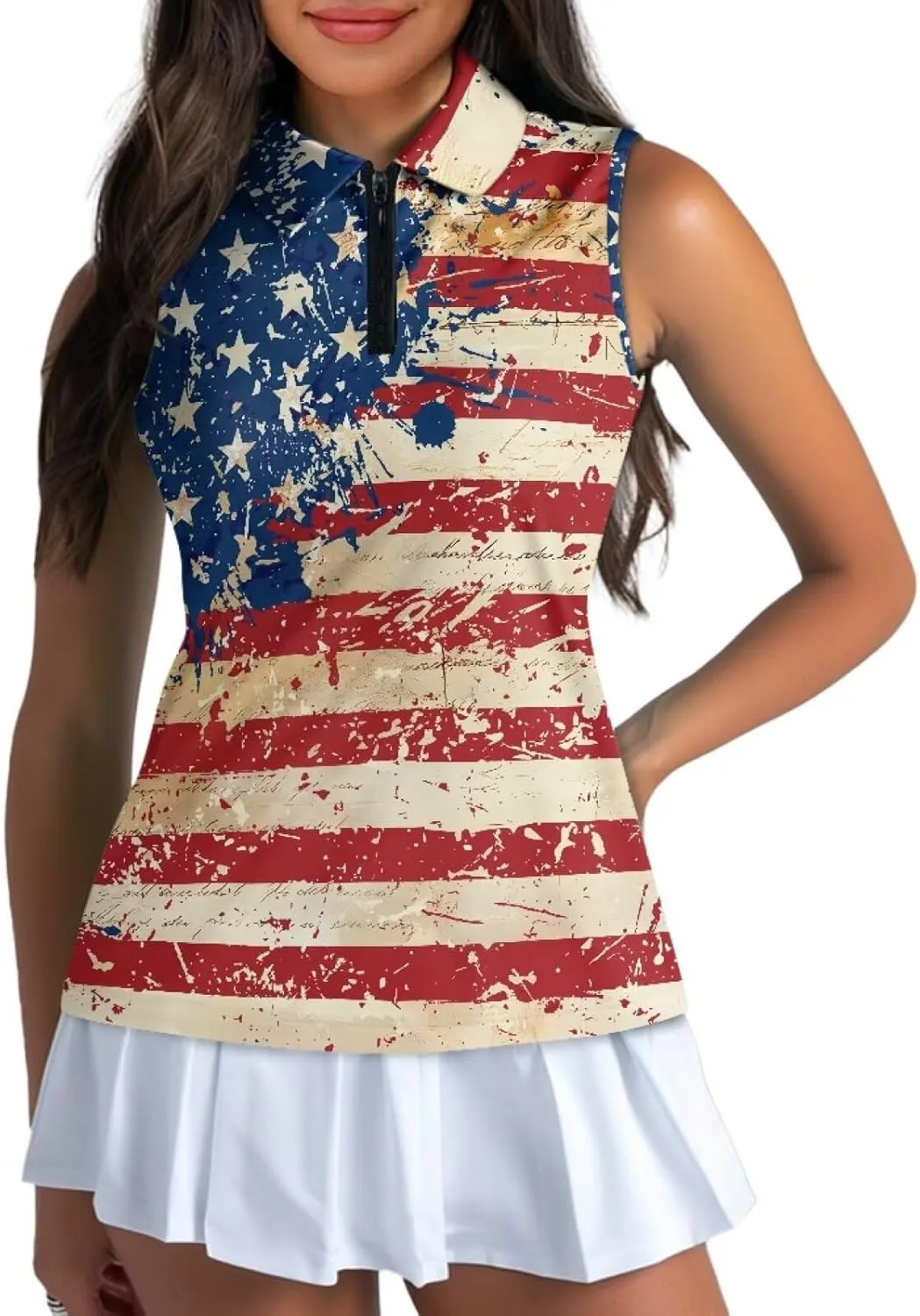 Mumeson Women's Sleeveless Golf Tennis Shirts for Women, Collared Lightweight Zip Up Dry Fit Workout Tank Tops Athletic Shirt