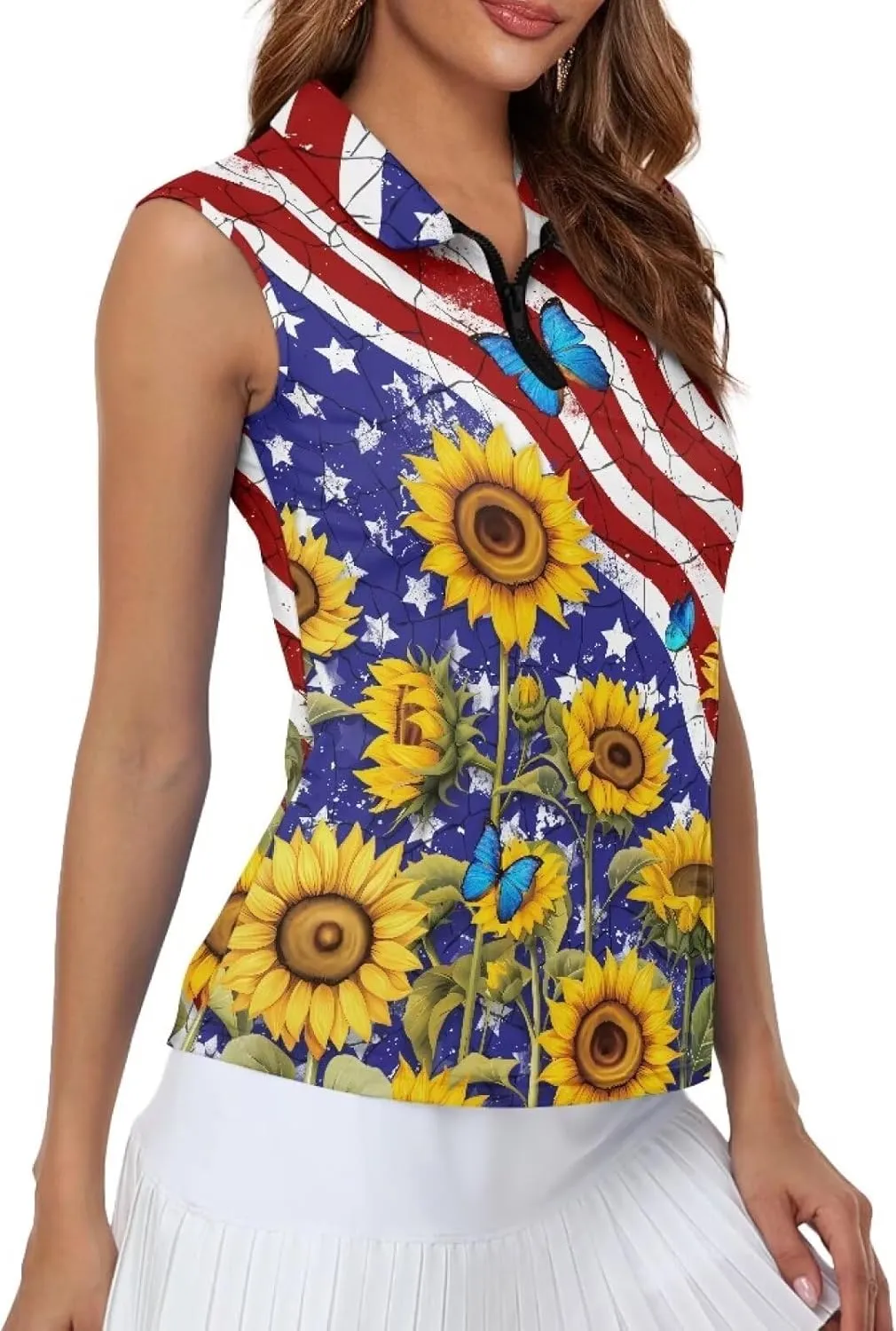 Mumeson Women's Sleeveless Golf Tennis Shirts for Women, Collared Lightweight Zip Up Dry Fit Workout Tank Tops Athletic Shirt