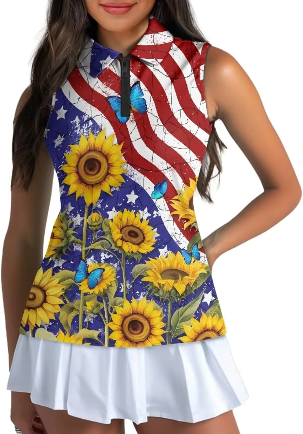 Mumeson Women's Sleeveless Golf Tennis Shirts for Women, Collared Lightweight Zip Up Dry Fit Workout Tank Tops Athletic Shirt