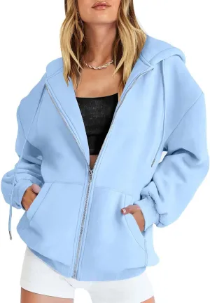 Muyise Women's Oversized Zip Up Hoodie Trendy Fall Outfits Casual Long Sleeve Drawstring Baggy Streetwear with Pockets