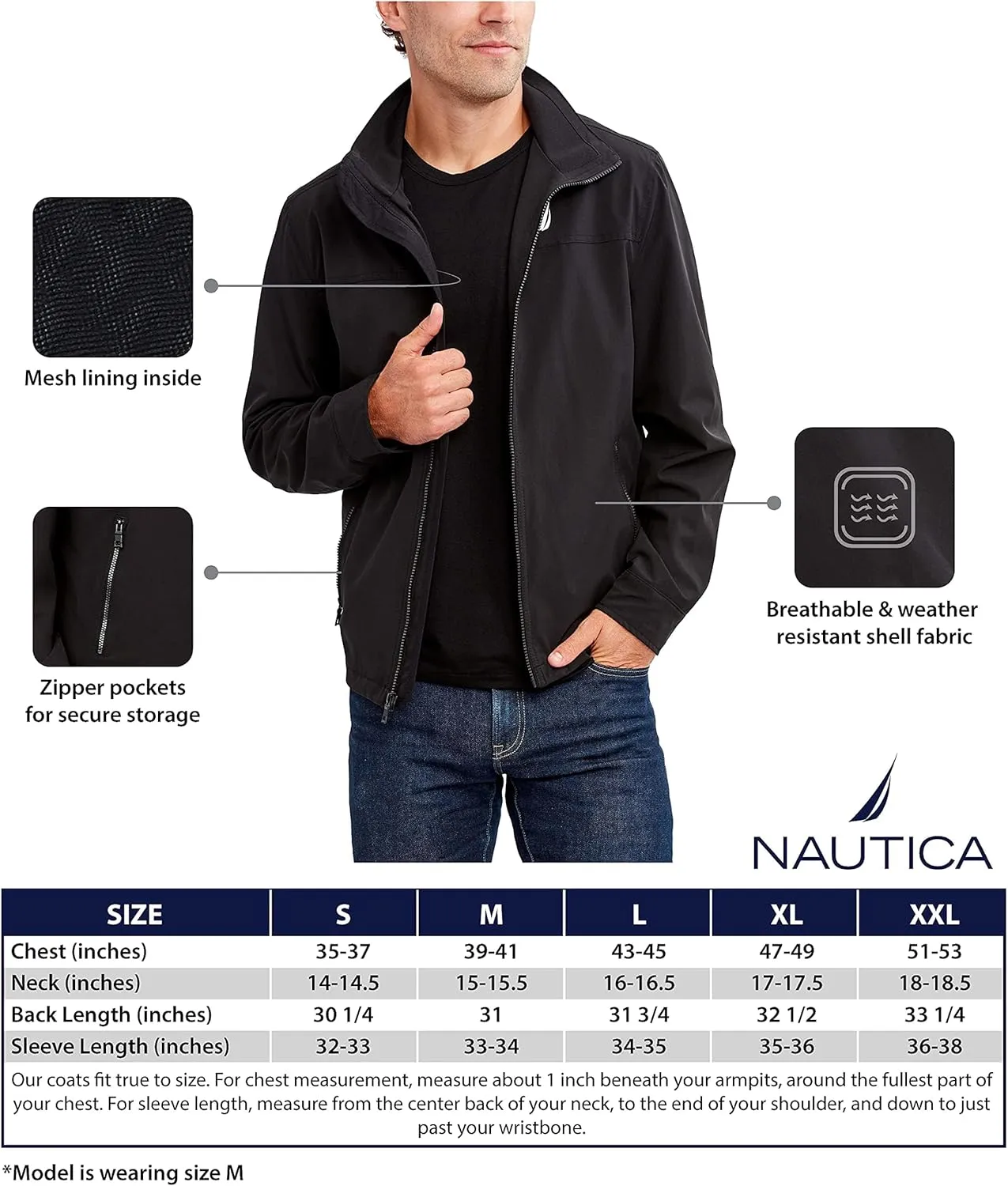 Nautica Men's Waterproof, Windproof, Golf, Hiking, Travel, Casual Wear Windbreaker Jacket