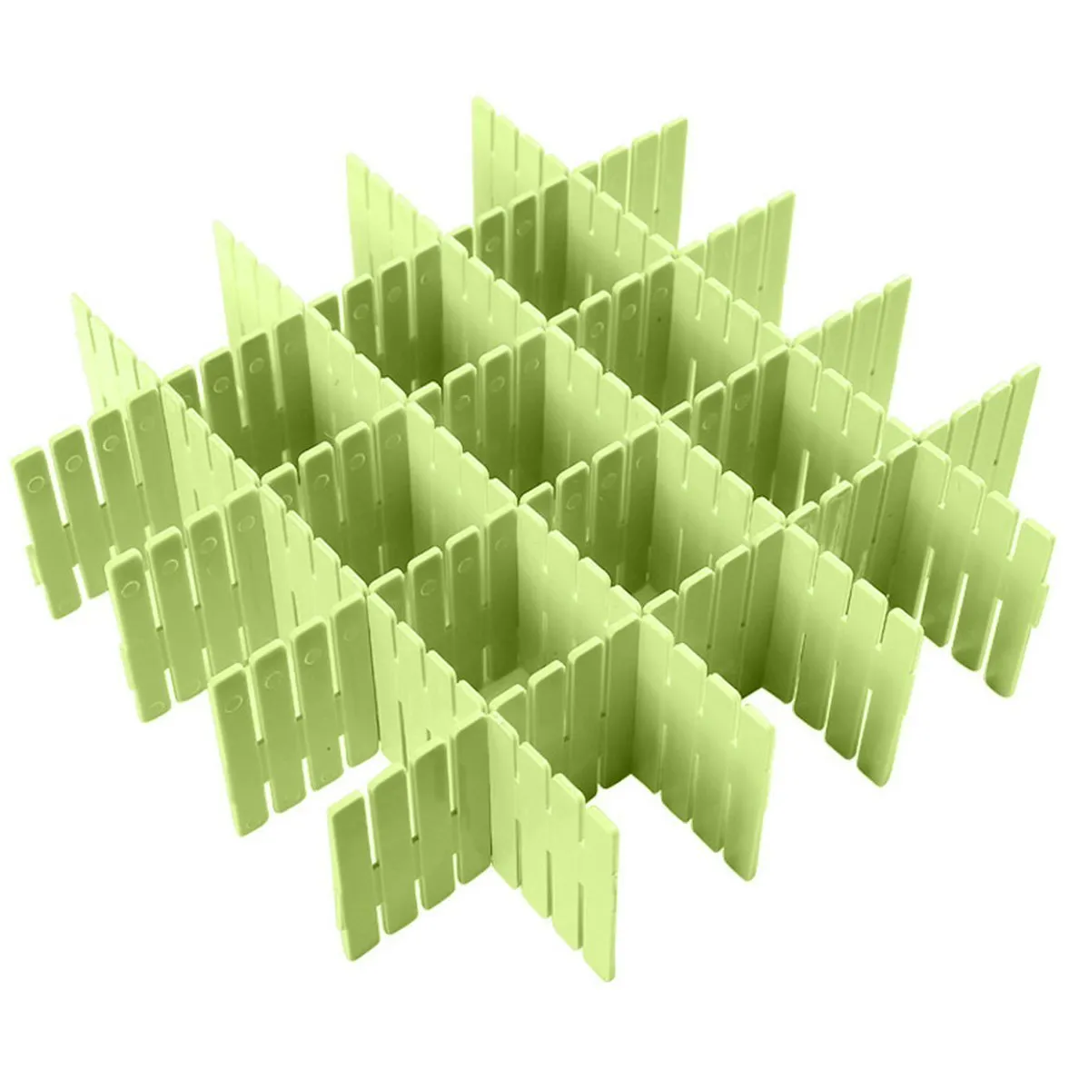 NewFerU Plastic Desk DIY Grid Drawer Dividers Adjustable Tidy Closet Shelf Storage Organizers for Purses,Ties,Tshirts,Pens,Bras,Sock,Underwear,Scarves,Makeup,Kitchen Cutlery Flatware (32pcs Green)