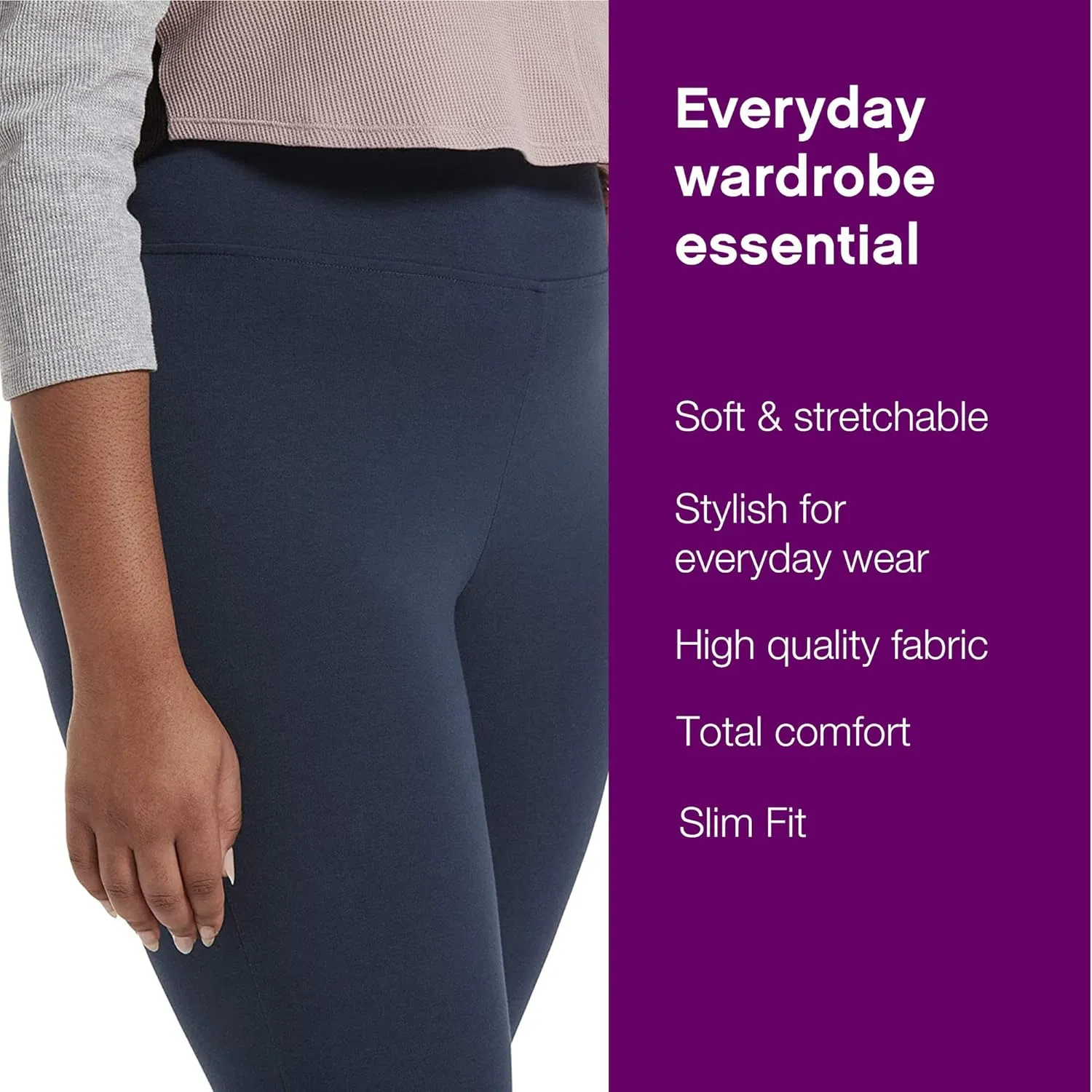 No nonsense Women's Blackout Cotton Capri Leggings Super Soft Stretch Pull On Pants, Available in Plus Size