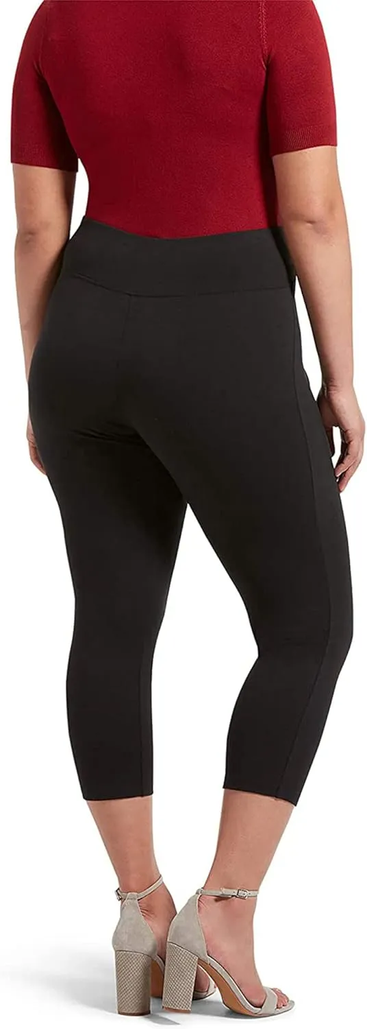 No nonsense Women's Blackout Cotton Capri Leggings Super Soft Stretch Pull On Pants, Available in Plus Size