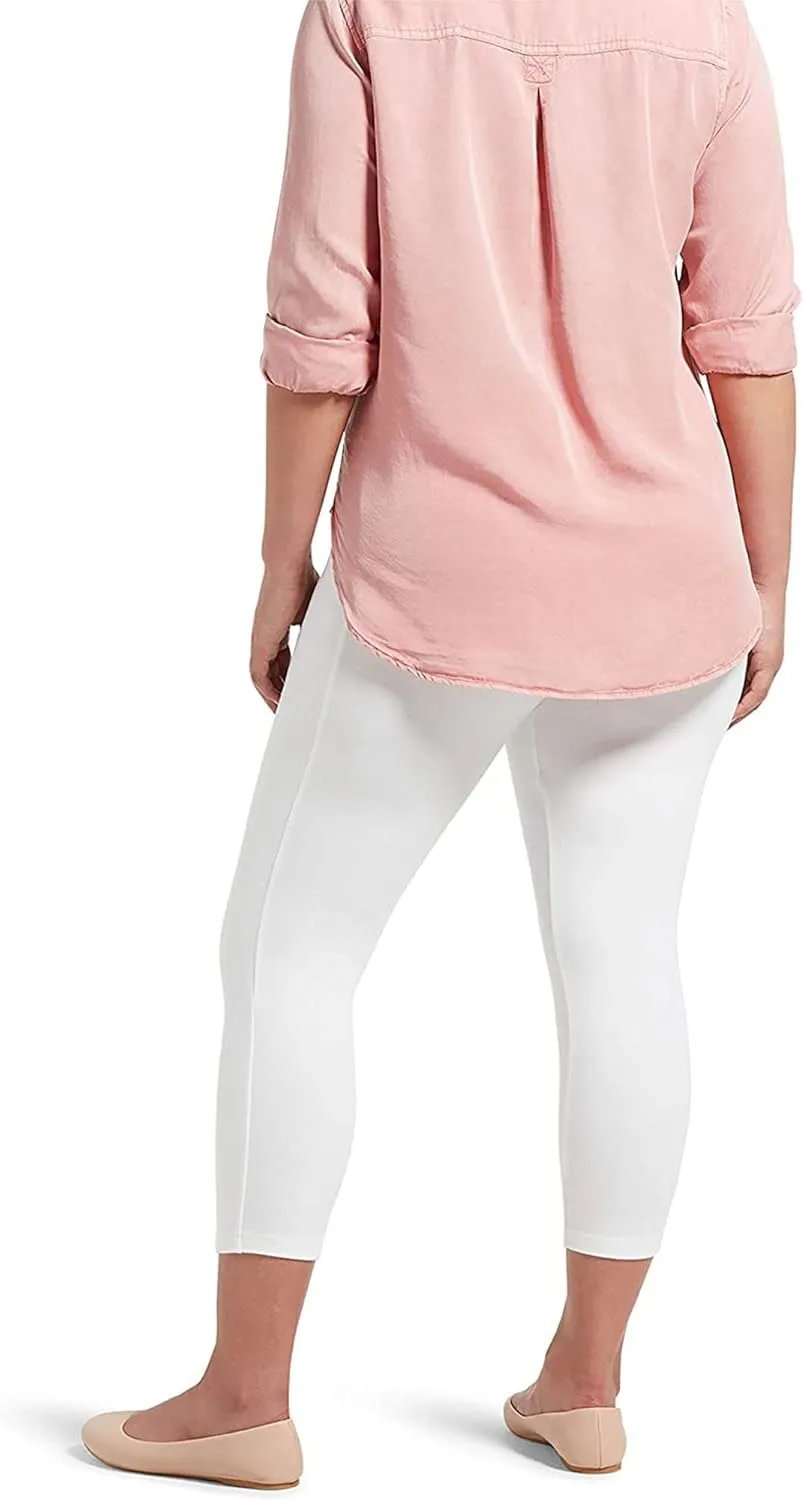 No nonsense Women's Blackout Cotton Capri Leggings Super Soft Stretch Pull On Pants, Available in Plus Size