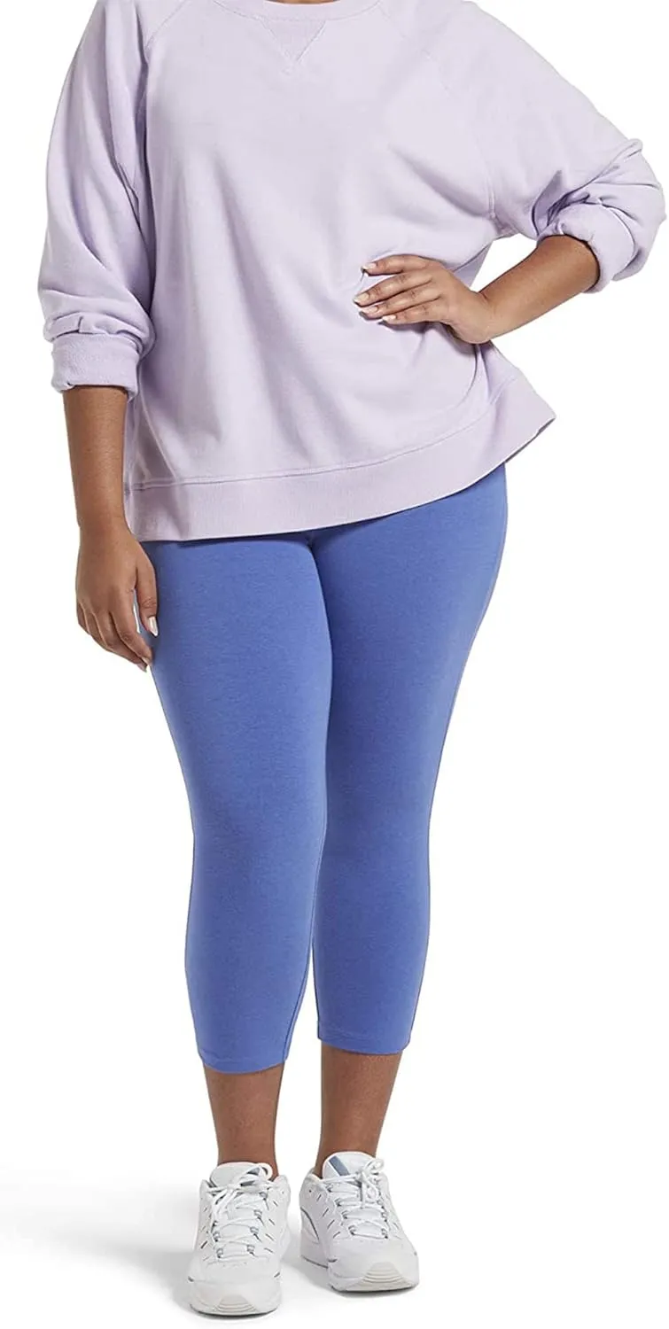 No nonsense Women's Blackout Cotton Capri Leggings Super Soft Stretch Pull On Pants, Available in Plus Size