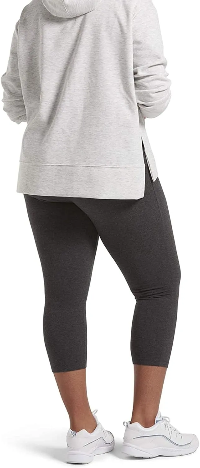 No nonsense Women's Blackout Cotton Capri Leggings Super Soft Stretch Pull On Pants, Available in Plus Size