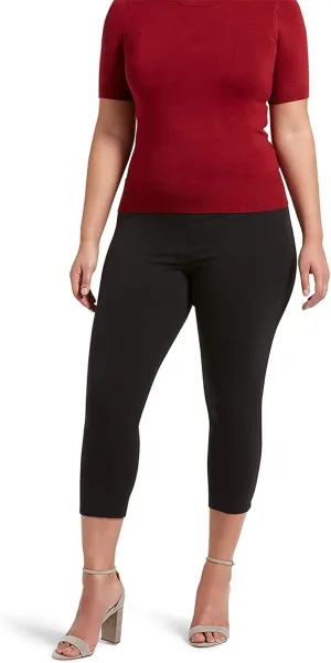 No nonsense Women's Blackout Cotton Capri Leggings Super Soft Stretch Pull On Pants, Available in Plus Size