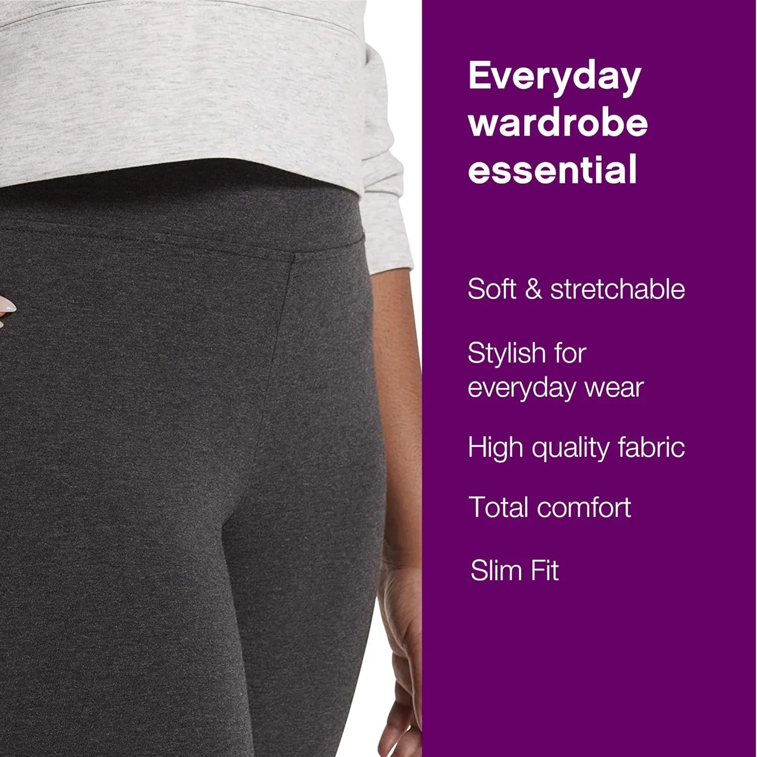 No nonsense Women's Blackout Cotton Capri Leggings Super Soft Stretch Pull On Pants, Available in Plus Size