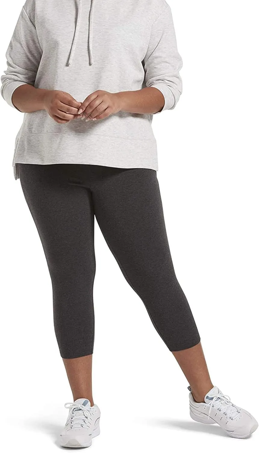 No nonsense Women's Blackout Cotton Capri Leggings Super Soft Stretch Pull On Pants, Available in Plus Size