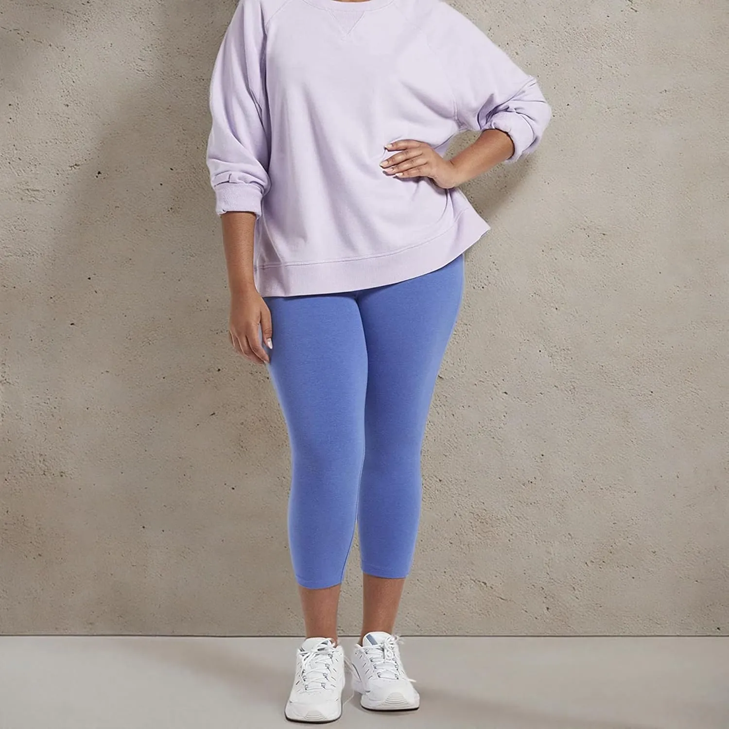No nonsense Women's Blackout Cotton Capri Leggings Super Soft Stretch Pull On Pants, Available in Plus Size