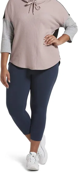 No nonsense Women's Blackout Cotton Capri Leggings Super Soft Stretch Pull On Pants, Available in Plus Size