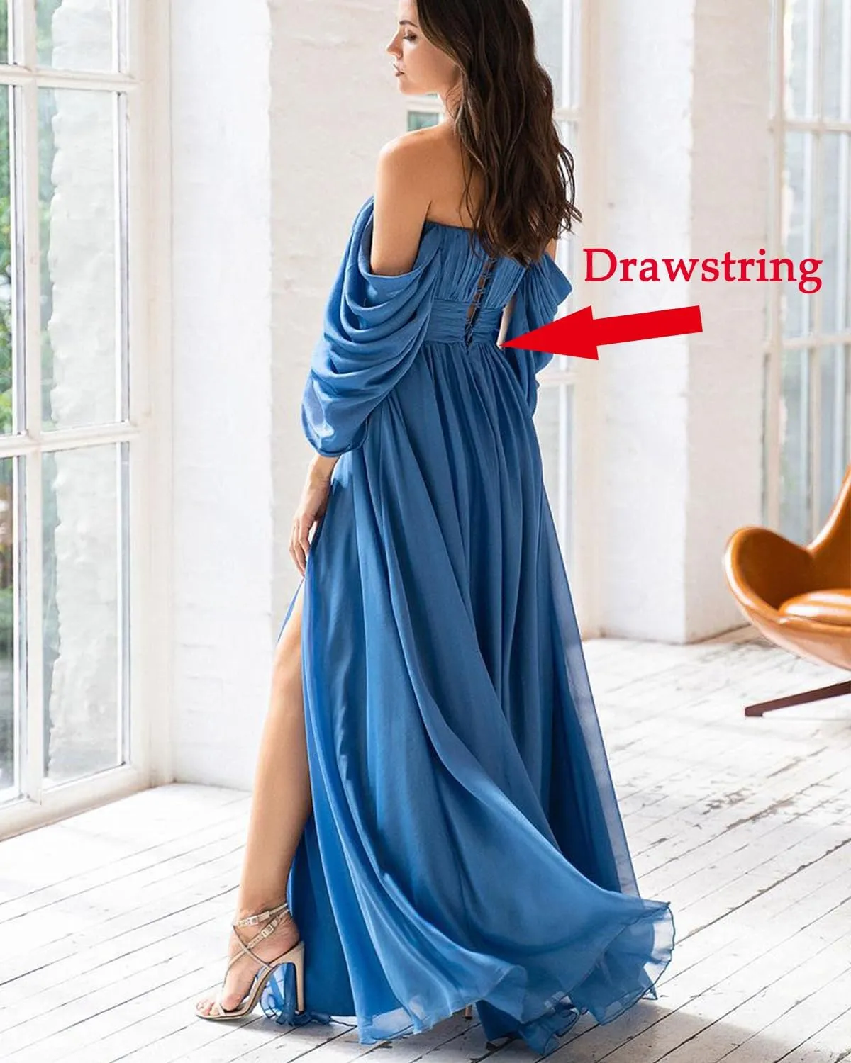 Off Shoulder Formal Dress Long Chiffon Bridesmaid Dresses with Slit Fall Wedding Guest Dresses for Women