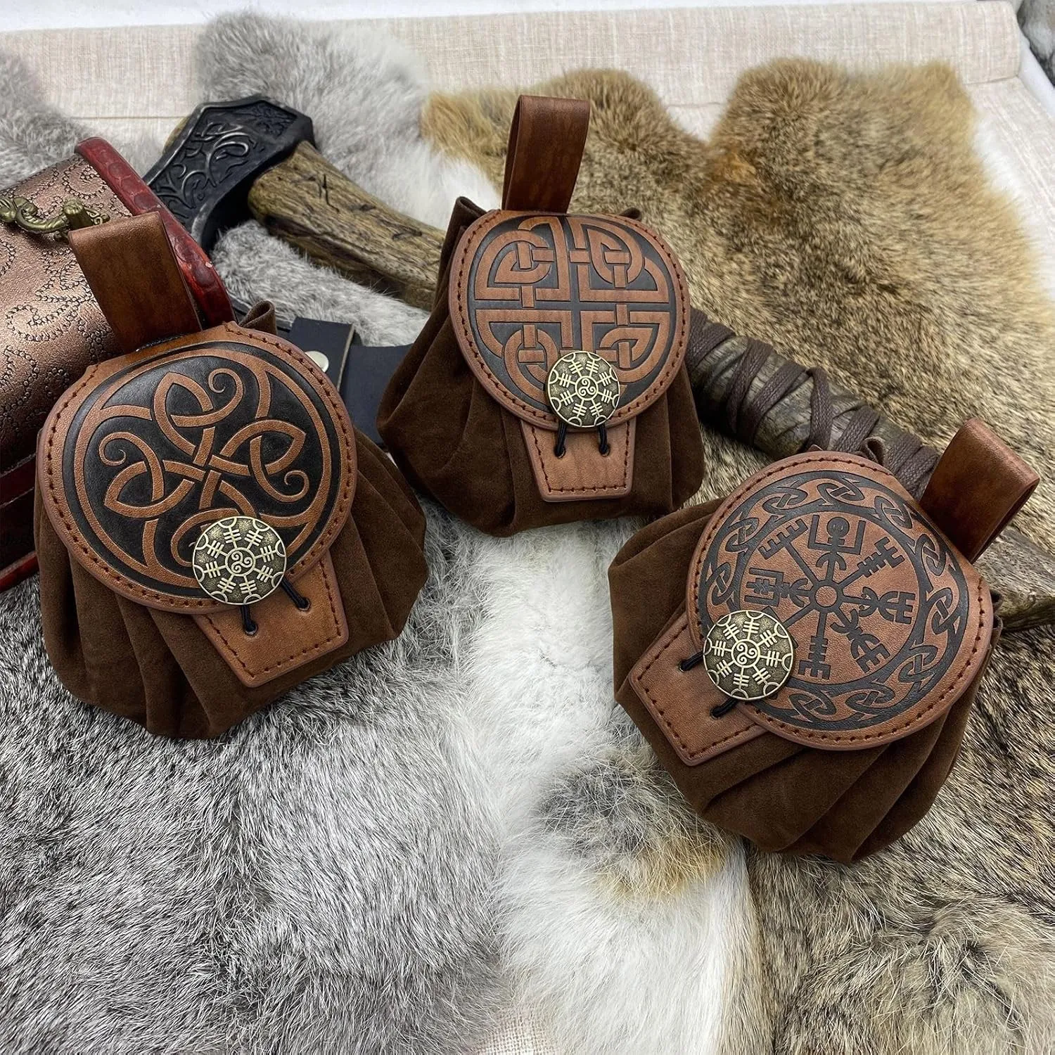 Old Styles Belt Bag for Women Man Medieval Wallets Small Cube Bag Embossed Coin Bag PU Leather Waist Bag Side Pack