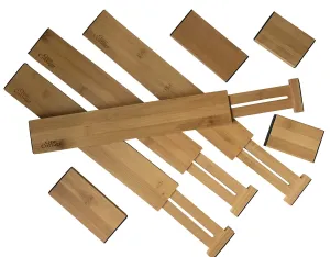 One Cottage Adjustable Wood Drawer Organizer Set with 4 Bonus Pieces for Kitchen Utensils and Silverware, Bathroom Makeup and toiletries and Office Desk Supplies-Makes The Most of Your Storage.