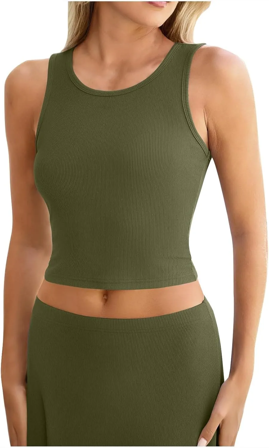 Oplxuo Women 2 Piece Outfits Summer Ribbed Sleeveless Tank Tops High Waist Maxi Skirt Set Solid Color Beach Vacation Outfits