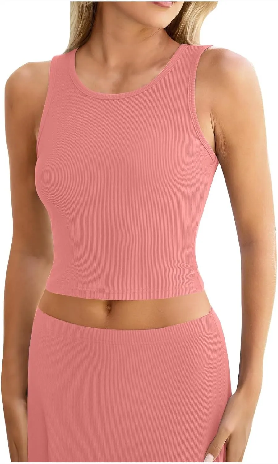 Oplxuo Women 2 Piece Outfits Summer Ribbed Sleeveless Tank Tops High Waist Maxi Skirt Set Solid Color Beach Vacation Outfits