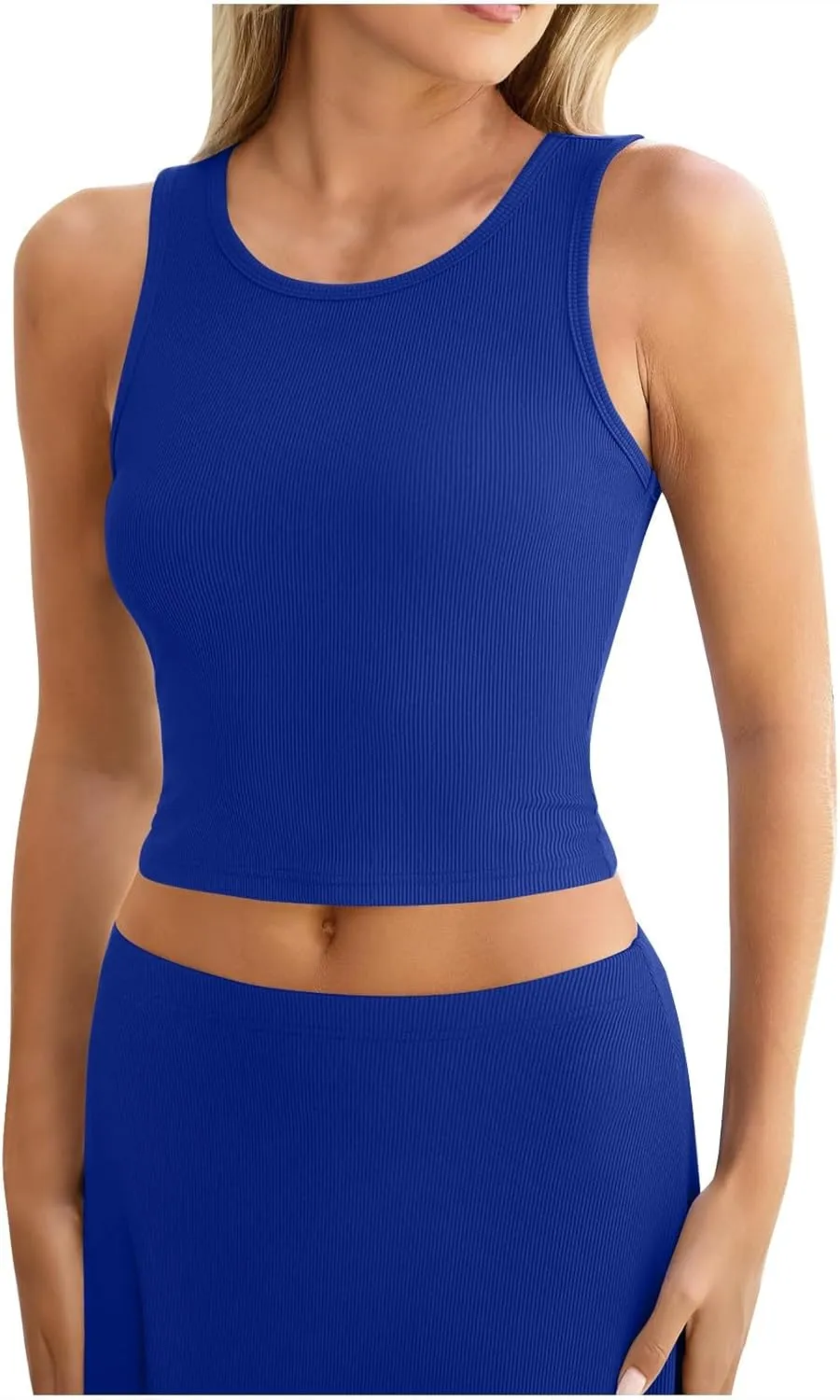 Oplxuo Women 2 Piece Outfits Summer Ribbed Sleeveless Tank Tops High Waist Maxi Skirt Set Solid Color Beach Vacation Outfits