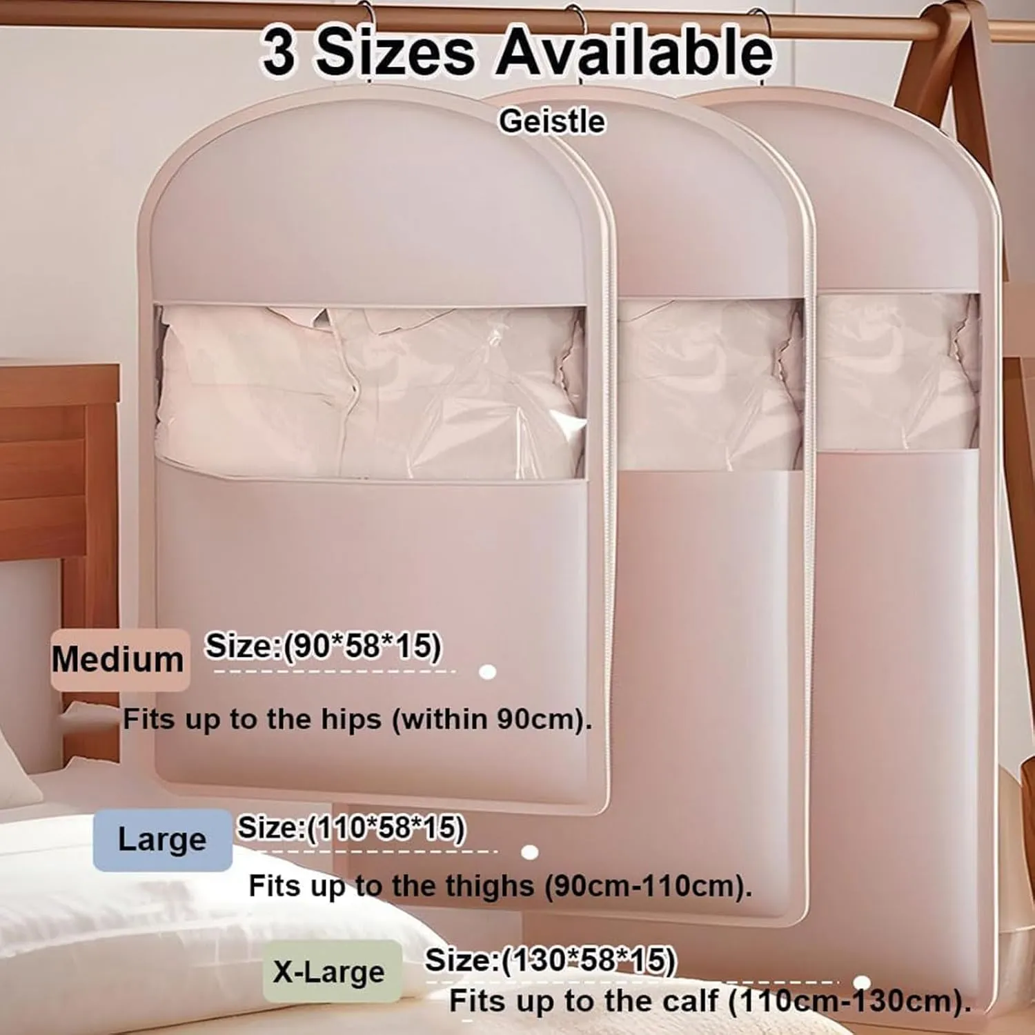 Otherwise Garment Bag,Space Saving Hanging Garment Bag with Self Compression Zipper, Space Saver Coat Storage Bag for Closet Storage, Dust Cover Clothes Bags for Down Coat (Beige-M)