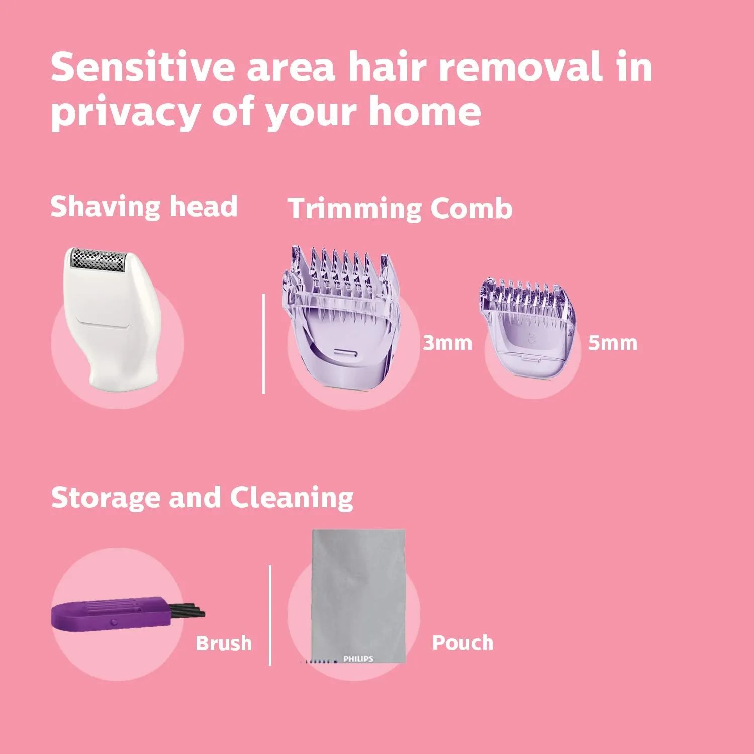 Philips BRT383/15 Bikini Trimmer for Women Rechargeable Cordless Wet & Dry Trimmer with 3 Length Settings 180mins Runtime