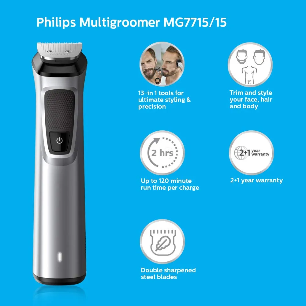 PHILIPS MG7715/15 Multigroom Series 7000 13-in-1, Face, Hair and Body Trimmer/Clipper