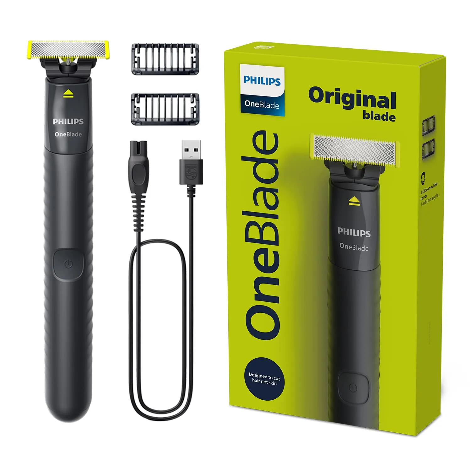 Philips QP1424/10 OneBlade Hybrid Trimmer and Shaver with Dual Protection Technology for No Nicks and Cuts as Blade Never Touches Skin