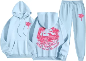 Pink Tracksuit For Women Y2K Drawstring Pullover Shirt Jogger Sweatpant Aesthetic Preppy Hoodies For Teen Girls Baggy
