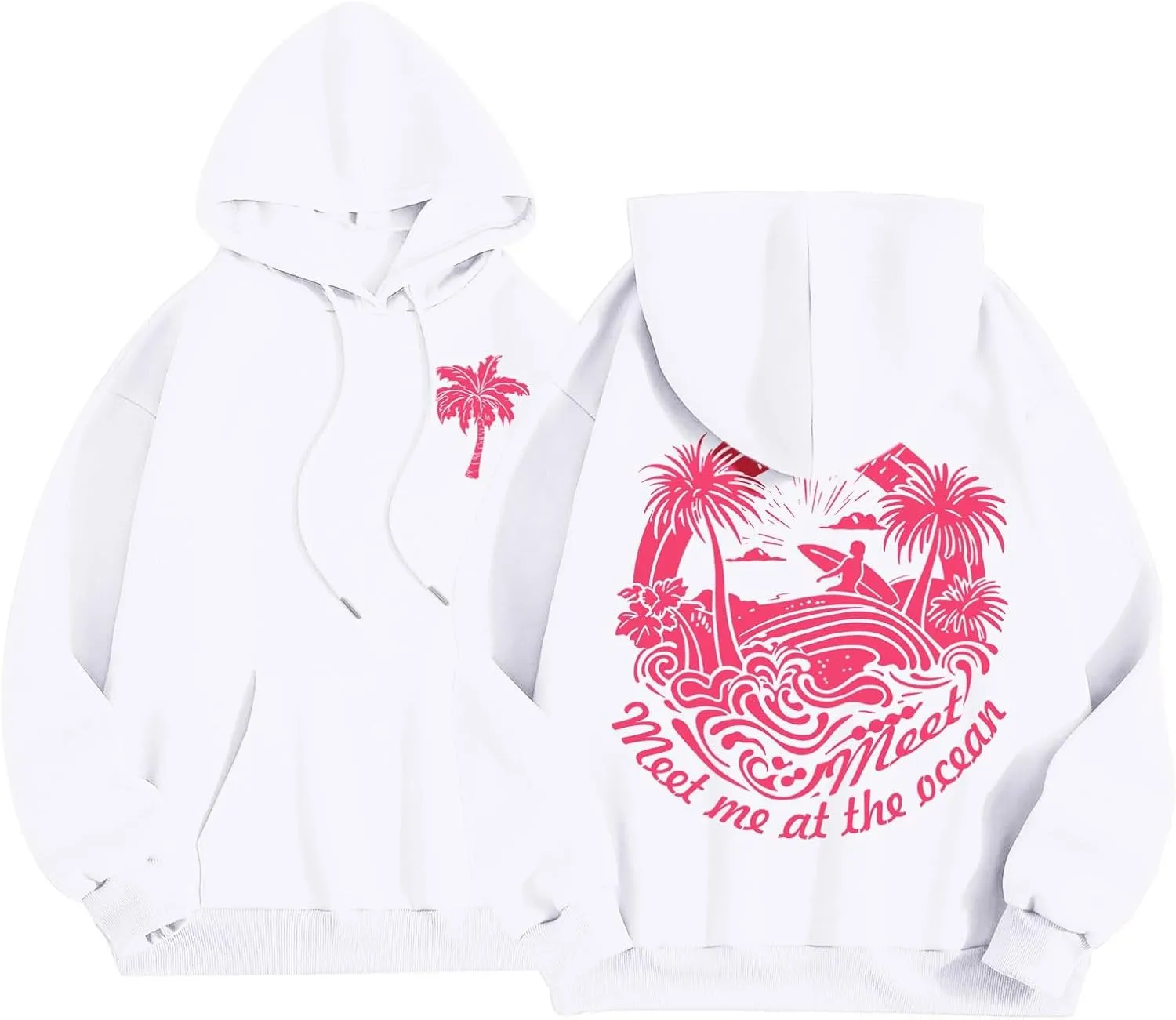 Pink Tracksuit For Women Y2K Drawstring Pullover Shirt Jogger Sweatpant Aesthetic Preppy Hoodies For Teen Girls Baggy