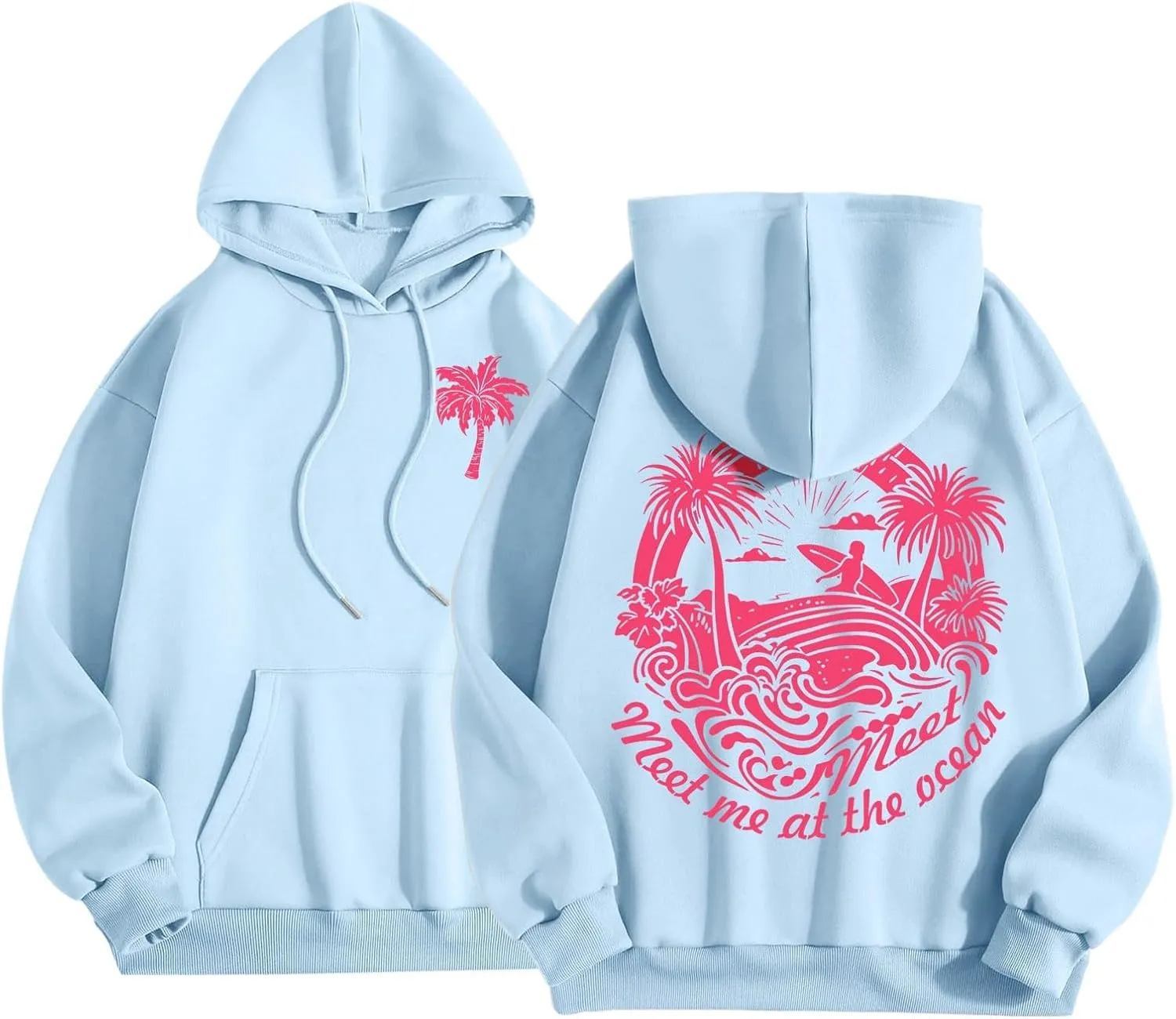 Pink Tracksuit For Women Y2K Drawstring Pullover Shirt Jogger Sweatpant Aesthetic Preppy Hoodies For Teen Girls Baggy