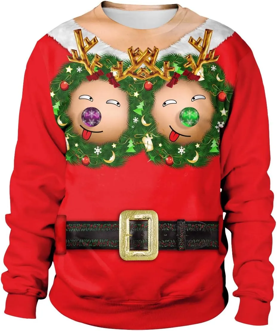 Plus Size Ugly Christmas Sweatshirt, Christmas Couples Crewneck Sweatshirts Unisex Long Sleeve Pullover Top