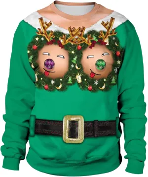 Plus Size Ugly Christmas Sweatshirt, Christmas Couples Crewneck Sweatshirts Unisex Long Sleeve Pullover Top