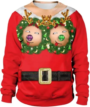 Plus Size Ugly Christmas Sweatshirt, Christmas Couples Crewneck Sweatshirts Unisex Long Sleeve Pullover Top