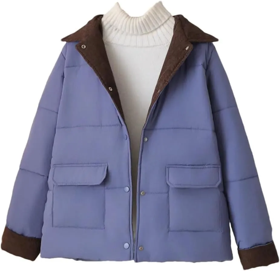 Plus Size Women Parka Winter Wear Loose Corduroy Splicing Cotton-Padded Coat