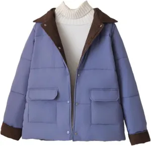 Plus Size Women Parka Winter Wear Loose Corduroy Splicing Cotton-Padded Coat