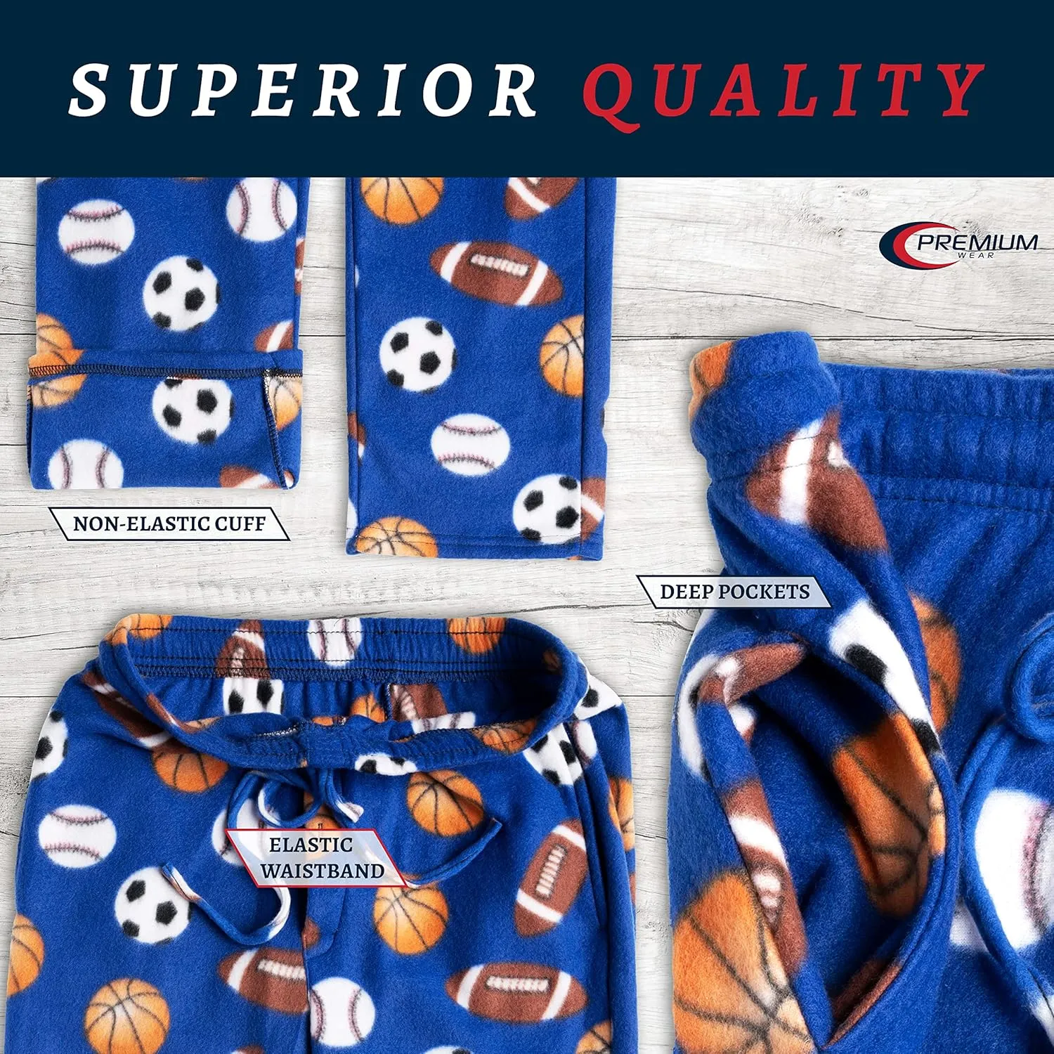Premium Wear Men's Lounge Pants Fleece Pajamas with Pockets
