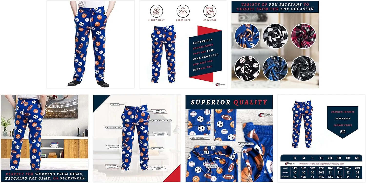 Premium Wear Men's Lounge Pants Fleece Pajamas with Pockets