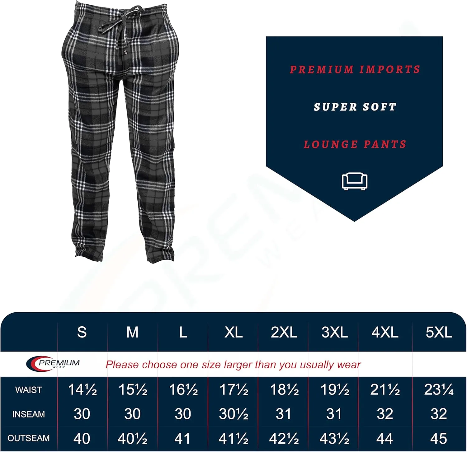 Premium Wear Men's Lounge Pants Fleece Pajamas with Pockets