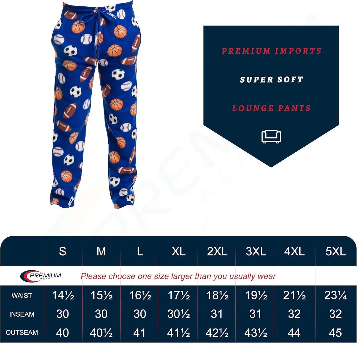 Premium Wear Men's Lounge Pants Fleece Pajamas with Pockets