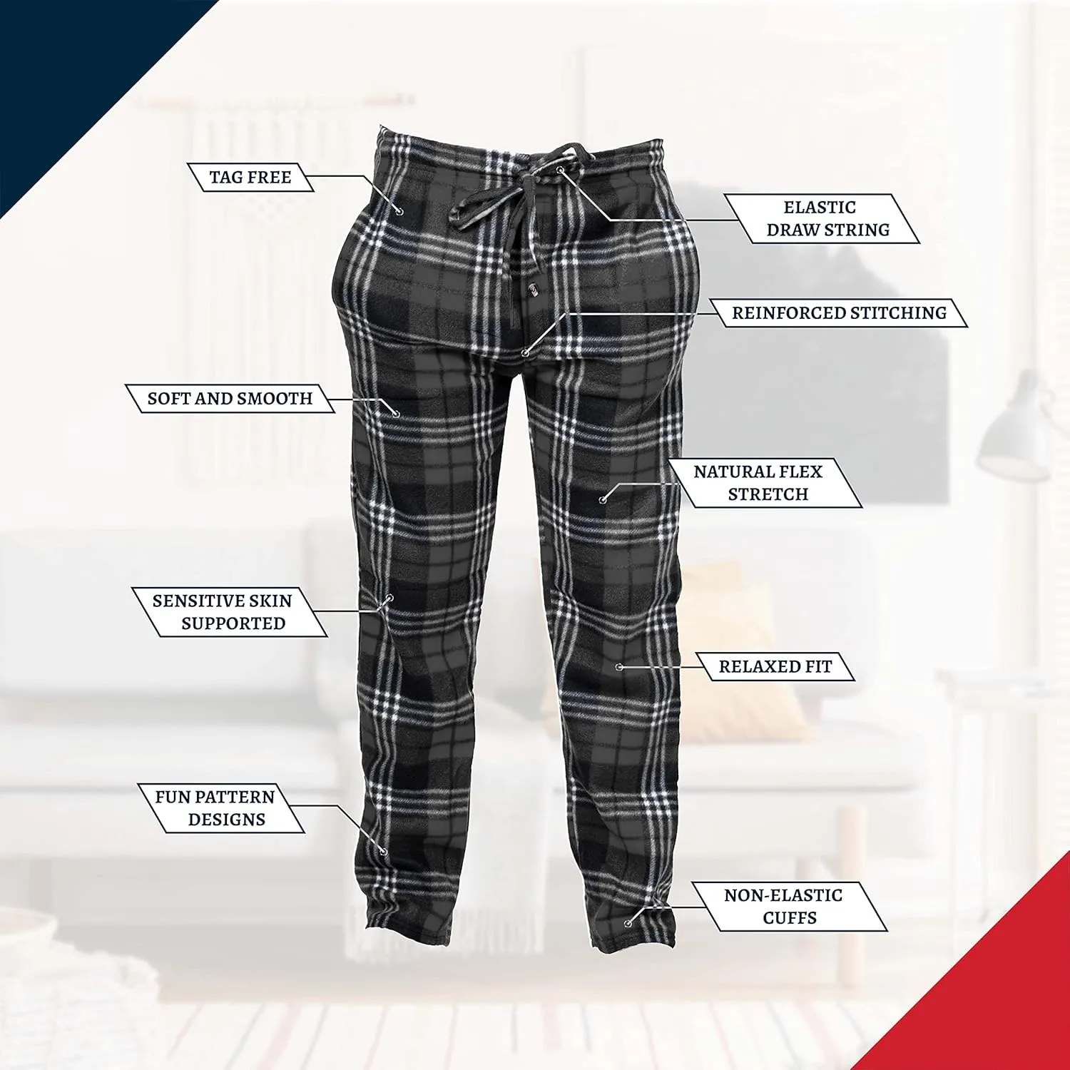 Premium Wear Men's Lounge Pants Fleece Pajamas with Pockets