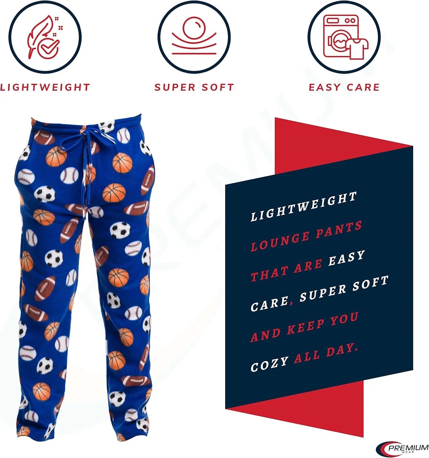 Premium Wear Men's Lounge Pants Fleece Pajamas with Pockets