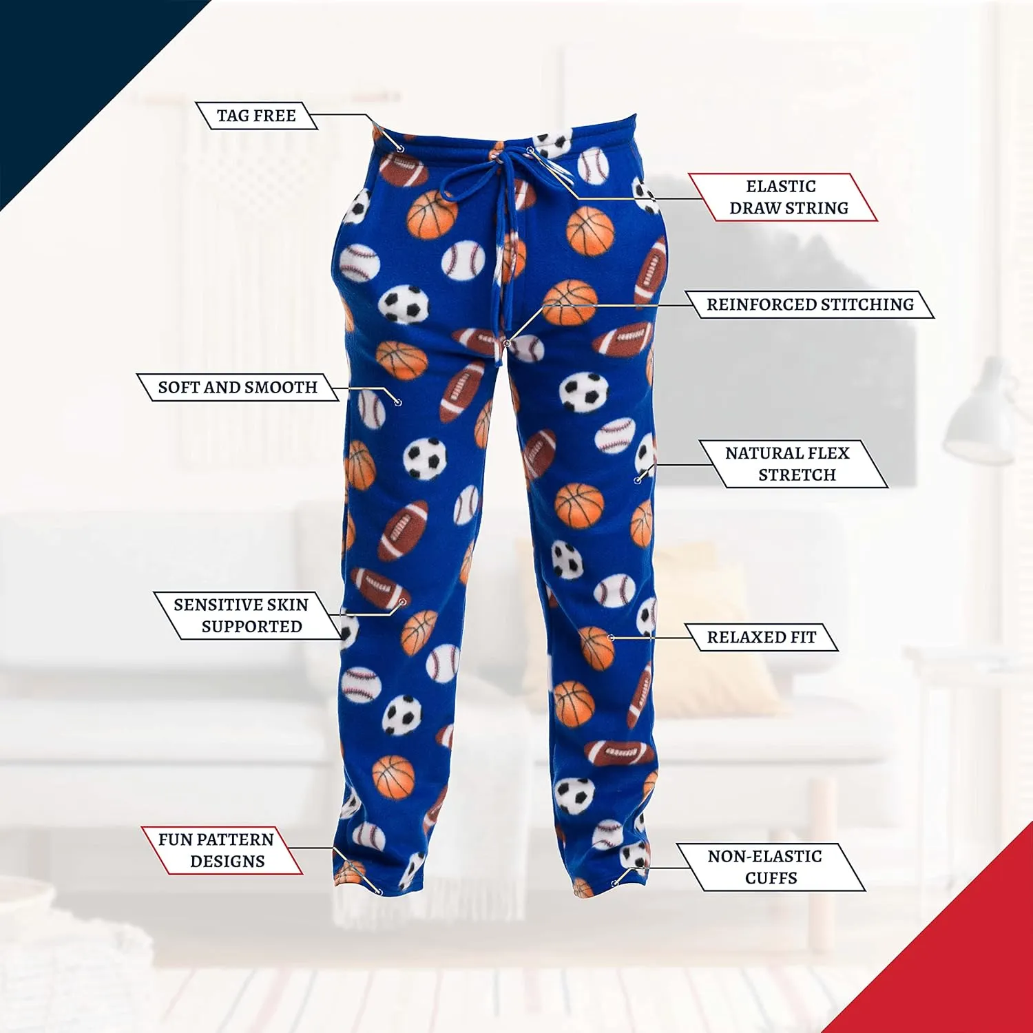 Premium Wear Men's Lounge Pants Fleece Pajamas with Pockets