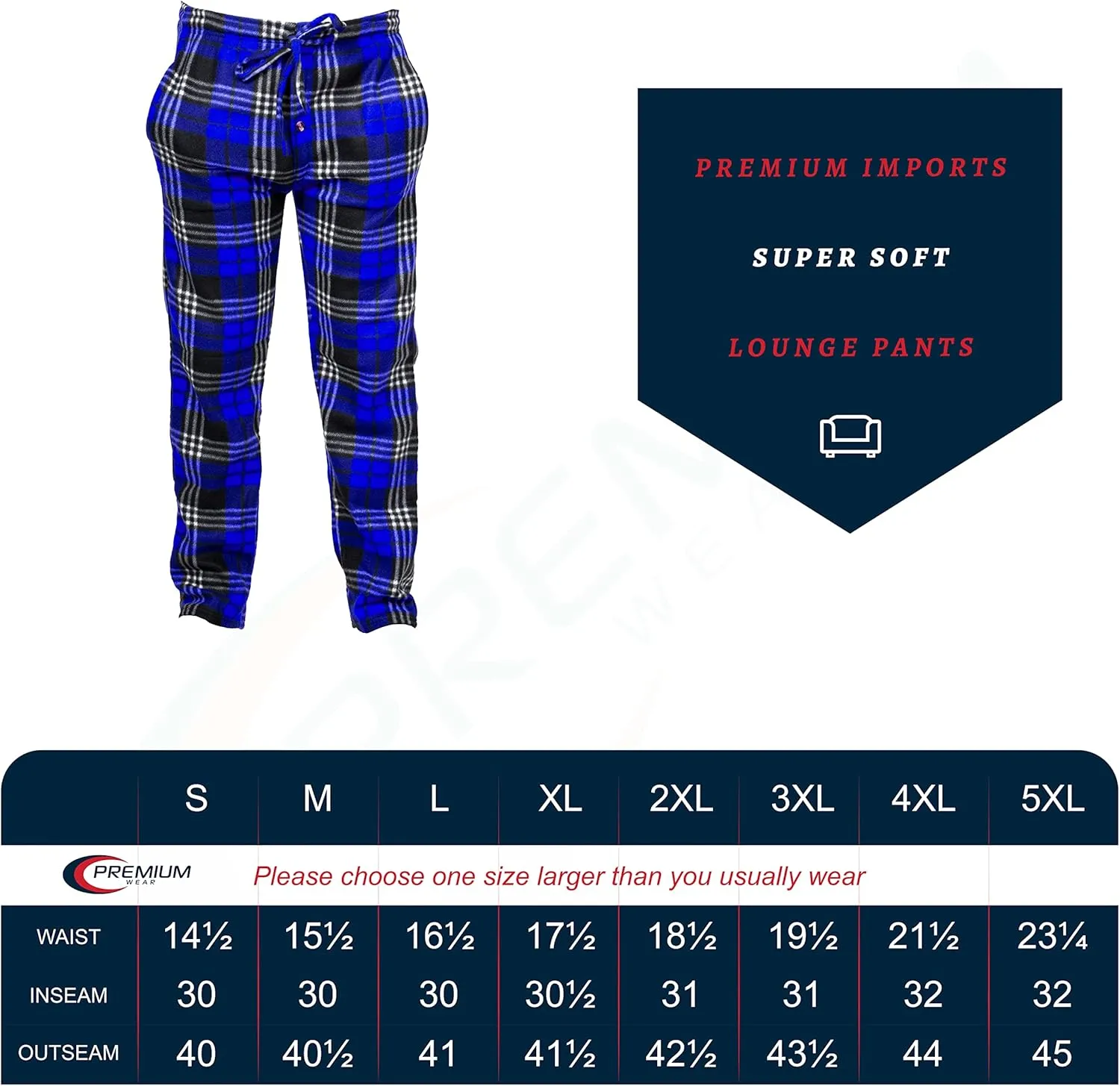 Premium Wear Men's Lounge Pants Fleece Pajamas with Pockets
