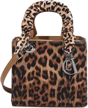 PU Leather Shoulder Handbag for Women Fashion Messenger Satchel Elegant Hobo Top Leopard Print Crossbody Bag