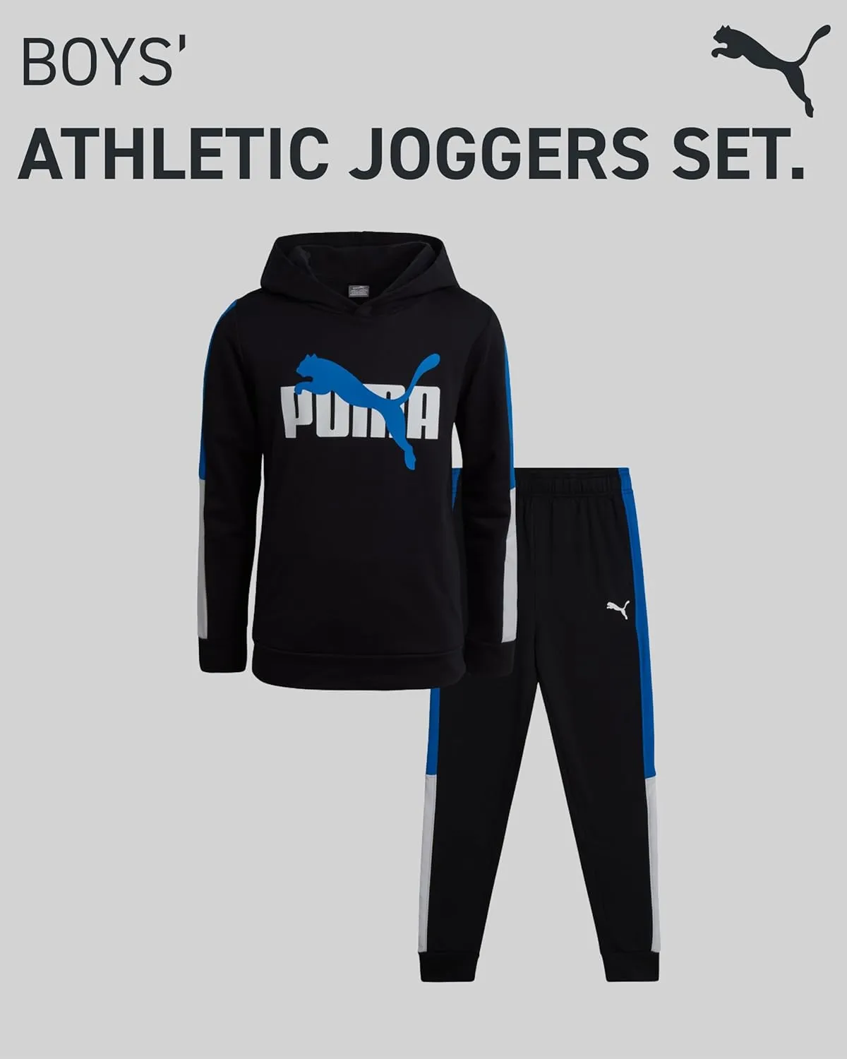 PUMA Boys' Jogger Set -2 Piece Active Fleece Pullover Graphic Hoodie Sweatshirt and Sweatpants for Boys (8-16)
