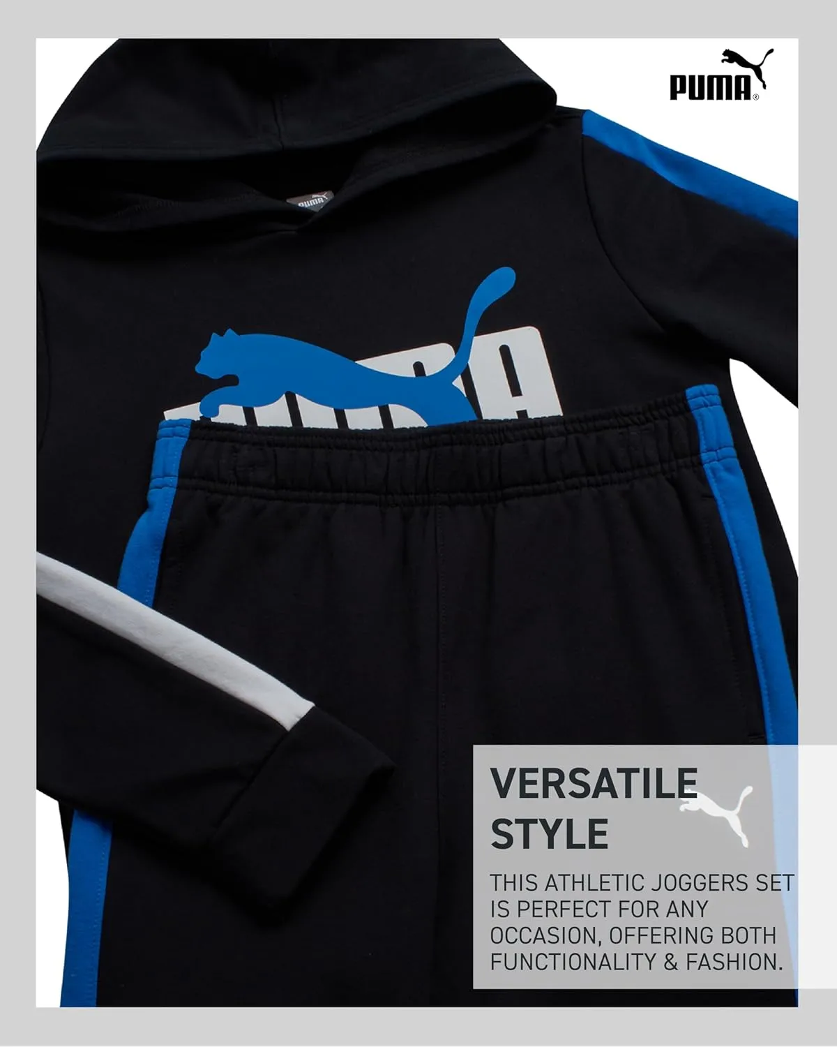 PUMA Boys' Jogger Set -2 Piece Active Fleece Pullover Graphic Hoodie Sweatshirt and Sweatpants for Boys (8-16)